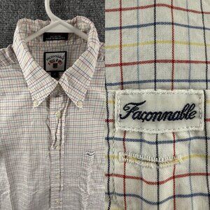 Faconnable Lightweight Red White Check Button-Down All Cotton Medium French Mens